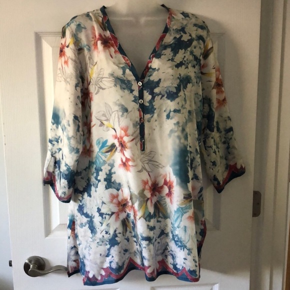 Boho Johnny Was Gorgeous Tunic Floral Small Silk
